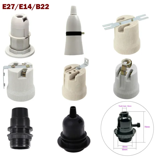 3 x E27/E14/B22 Glühbirnenhalter Industrie Retro Edison Porzellan Lampe Lichtarmatur
