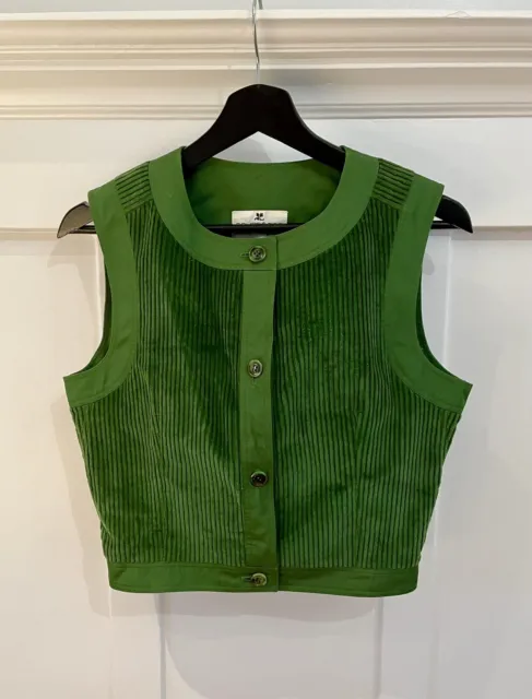 VINTAGE COURREGES COUTURE FUTURE Green Corduroy Button Front Vest/top Numbered