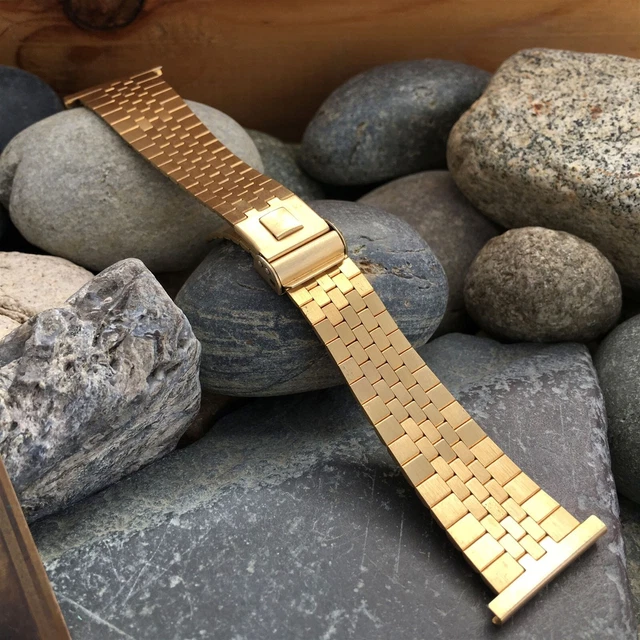 1" 25mm JB Champion Gold HGE Brick Link 2pc 1960s New Old nos Vintage Watch Band