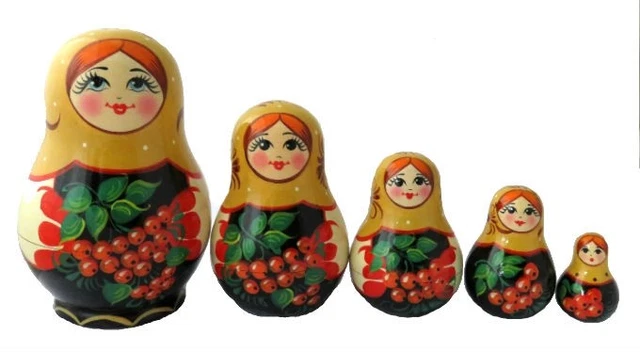 Matriochka Russe Authentique - 5 Poupées - Peinte à La Main - 9 Cm - CCCP
