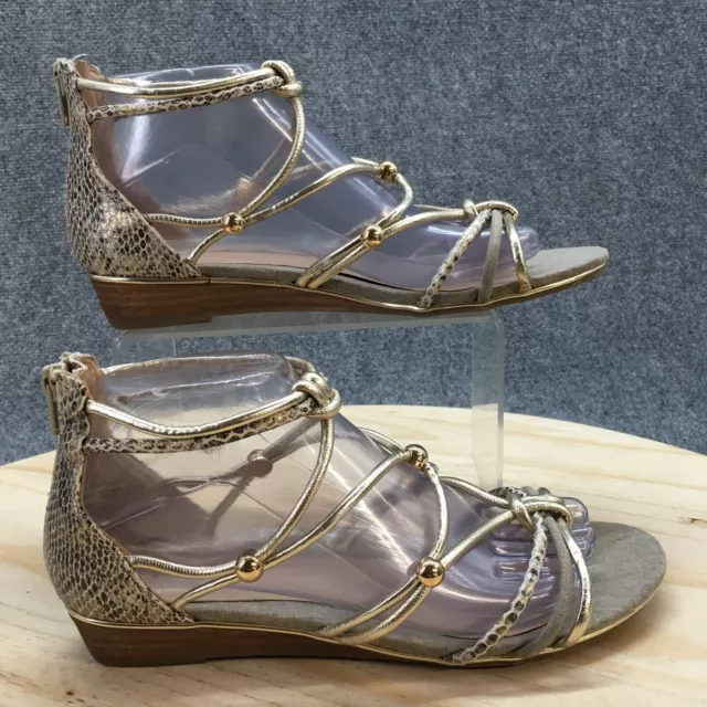 Aldo Sandals Womens 7.5 Gladiator Gold Faux Leather Casual Snakeskin Zip