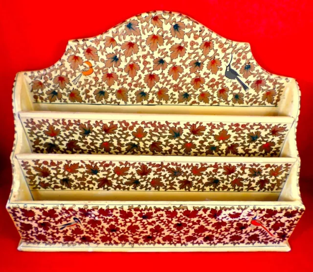 VINTAGE Kashmiri HAND PAINTED Papier Mache LETTER RACK Lacquered STATIONERY TIDY