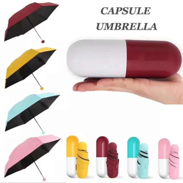 Mini Bolsillo Compacto Sol Anti UV 5 Cápsulas Paraguas Plegable Lluvia A...