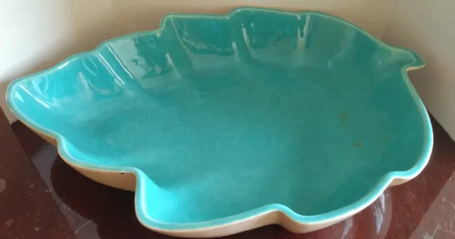Vintage Ceramic Leaf Candy Snack Dish large Turquoise