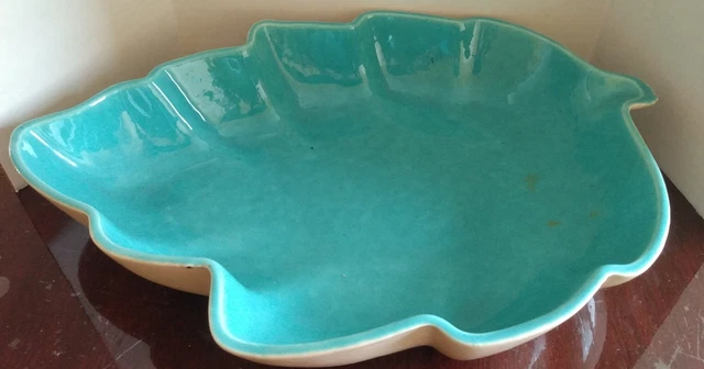 Vintage Ceramic Leaf Candy Snack Dish large Turquoise