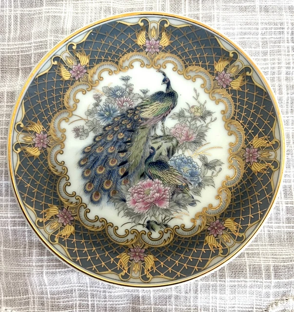 Zierteller klein - Japan Imari - vintage - grau - Pfau / Kirschblüte -Ø 11,5 cm
