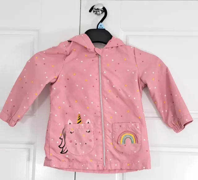 Children Girls Pink Unicorn Rainbow Hood Light Jacket Age 12-18 months
