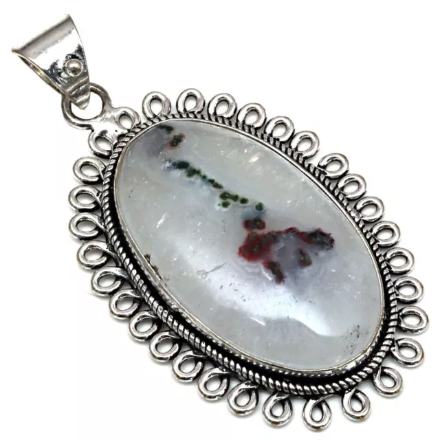White Solar Drusy Gemstone Handmade Antique 925 Silver Jewelry Pendants 2.25"