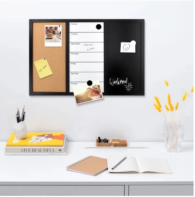 Navaris 3in1 Kombitafel 60x40cm - Kreidetafel Whiteboard Kork Pinnwand. NEU