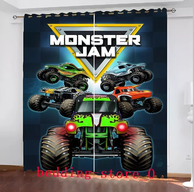Monster Jam Trucks Kids Bedroom Curtains Ring Blackout Door Decor UV Protect