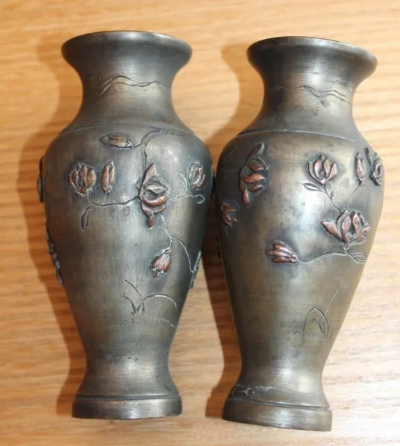 ancienne paire de vase japonais en bronze et cuivre meiji XIXeme 2