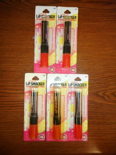 5 BONNE BELL LAYER-IT LIP SMACKER 520 POMEGRANATE LEMONADE PUNCH 0.09oz EA