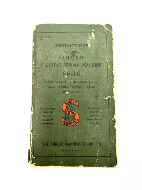 Manual de instrucciones vintage máquina de coser Singer modelo 66-16 1940 (Y72g S6)