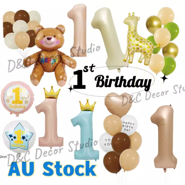 FIRST BIRTHDAY DECORATIONS ONE YEAR OLD PARTY BALLOONS BOY GIRL BABY 1st BIRTH