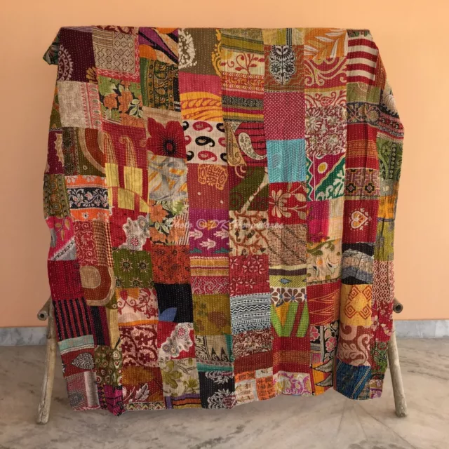 Vintage Patchwork Kantha broderie double couverture jeter Boho Hippie couvre-lit