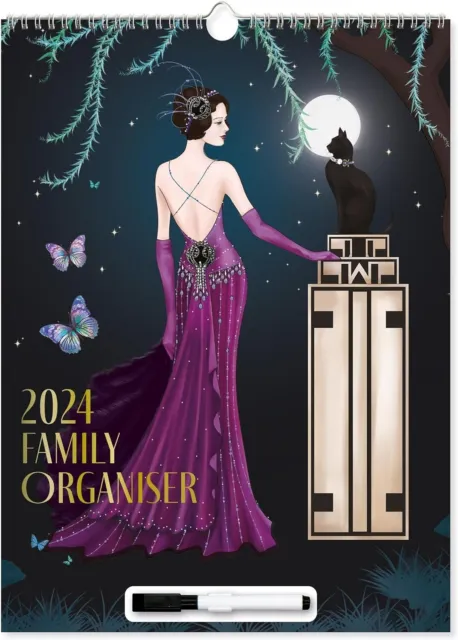 Claire Coxon Art Deco Familienplaner 2024 - Kunst - Monat zum Anzeigen des Kalenders Geschenk