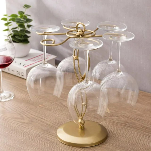 Scrollwork Gold Metal Countertop Wine Glass Holder Stand / Stemware Storage Rack