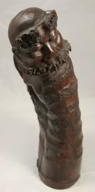 Asian Dark Wood Carving Possibly Bamboo Root Chinese Bearded Man Curved Phallic