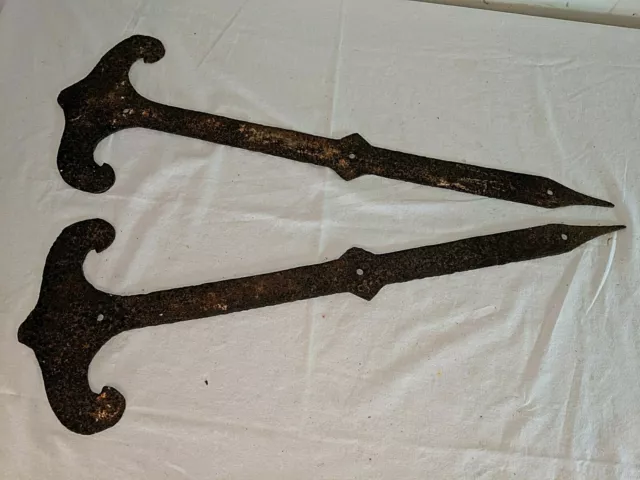 Pair Antique Iron Door Straps Reclaimed Architectural Salvage 24 1/4" by 8 1/4"