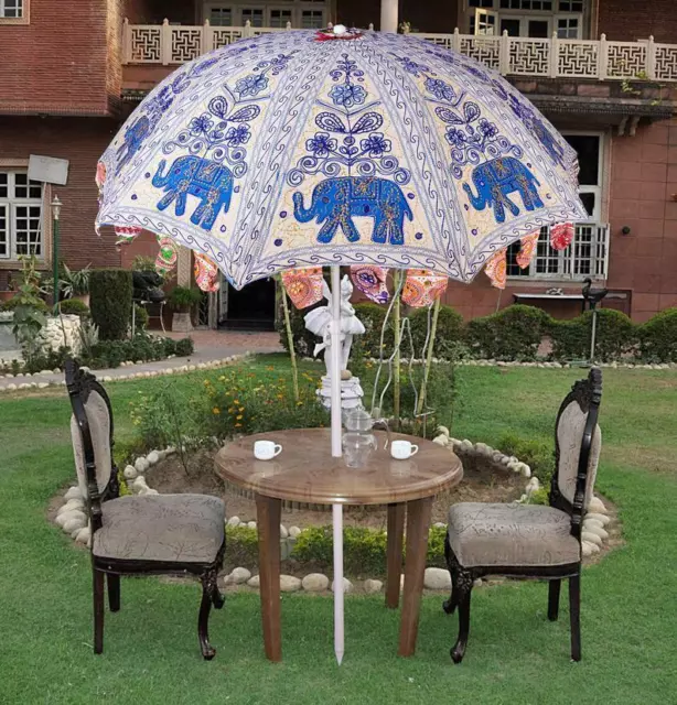 Indian Embroidered Garden Parasol Flower 72" Outdoor Sun Shade Patio Umbrella