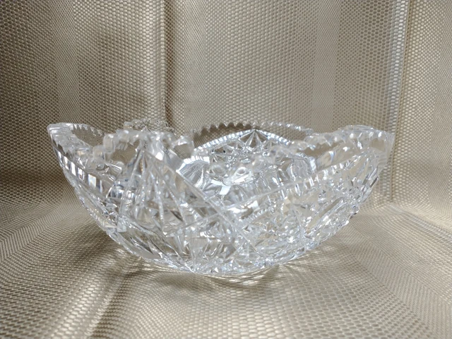 American Brilliant Period Cut Crystal Compote/ Candy Dish w/ Sawtooth Rim 8" Dia