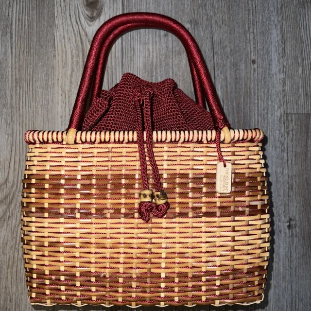 The Sak Elliott Lucca Wicker Basket Drawstring Handbag Tote Purse 10x7 CUTE!
