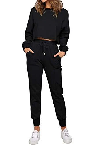 ZESICA Womens Long Sleeve Crop Top and Pants Pajama Sets 2 Piece Jogger Long