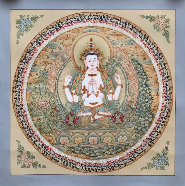 Chenrezig Mantra Mandala Thangka, Om Mani Padme Hum Mandala Thanka