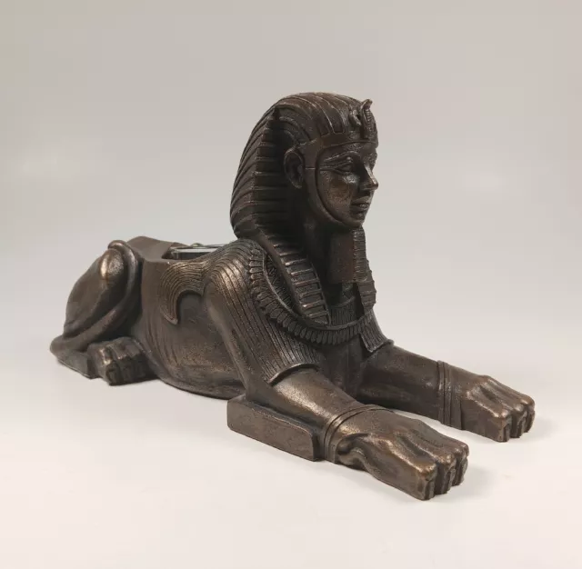 Egyptian Sphinx Pharaoh Sculpture Candle Holder Resin Bronze Deity Deco Figurine