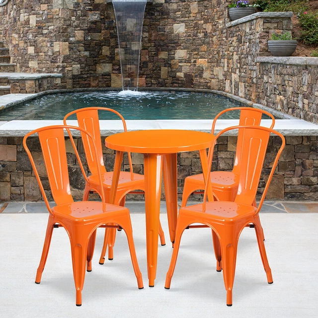 Flash Furniture Commercial Grade 24" Round Orange Metal Indoor-Outdoor Table Set