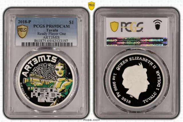 Tuvalu 2018 Proof $1 Silver 1 Oz Ready Player ART3MIS PCGS PR69DCAM FDC UNC