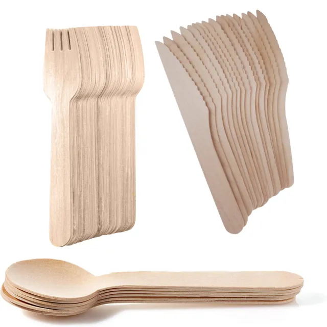 Wooden Forks, Spoons, Knives Disposable Picnic Tableware Catering Party Cutlery