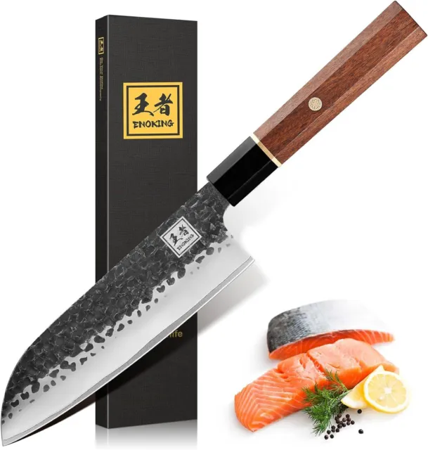 7'' Hand Forged Japanese Santoku Knife Chopping Knife w/ Rosewood Handle [AAAA]