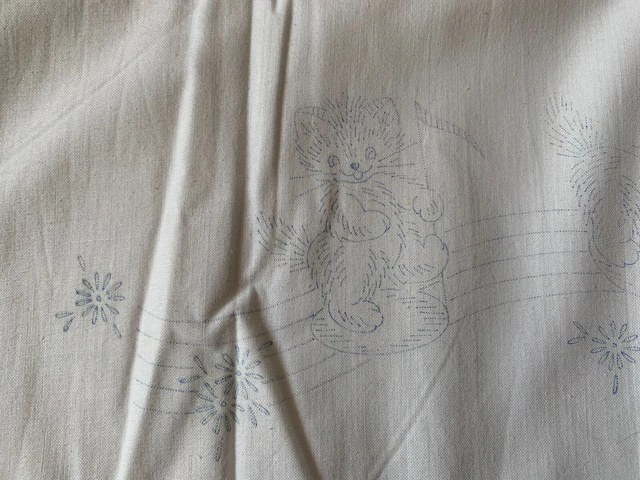 2 Funda de almohada vintage estampada para bordar Gatitos Gatos TUBOS PARA 2 ESTUCHES DE LOTE ANTIGUO