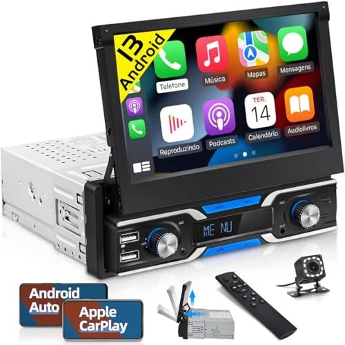 VECHTEL 1 Din Autoradio Mit Wireless CarPlay & Android Auto - 7 Zoll Klappbarer Touchscreen