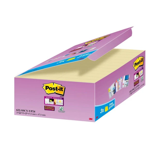 Blocco foglietti Post it® Super Sticky - 622-SSCY-VP24-EU - 47,6 x 47,6 mm - gia