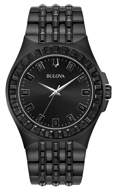 Bulova Phantom Men's Quartz Black Ion Plated Swarovski Crystal 42MM 98A240 Watch