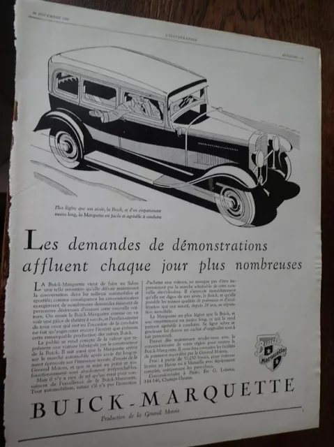 BUICK MARQUETTE + LONGINES + parfum RIGAUD publicité papier ILLUSTRATION 1929