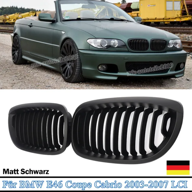 Frontgrills Kühlergrill Matt Schwarz für BMW E46 Coupe Cabrio 03-07 Einzelsteg
