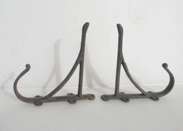Large Antique Iron Coat Hooks Hat Hangers Old Vintage Stable Tack? Storage 8"D