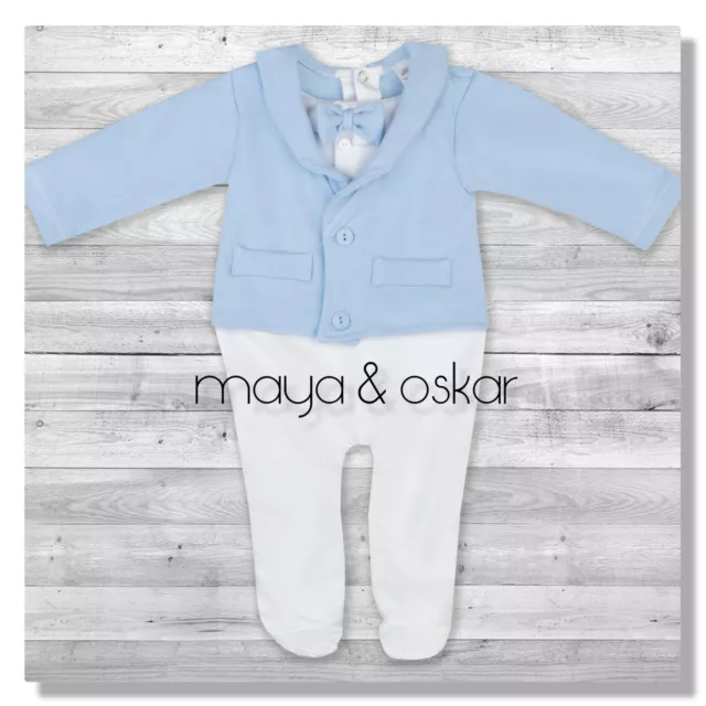 Baby Boy Blue All-in-One Suit Wedding Christening Formal Party Smart Outfit 0-9m