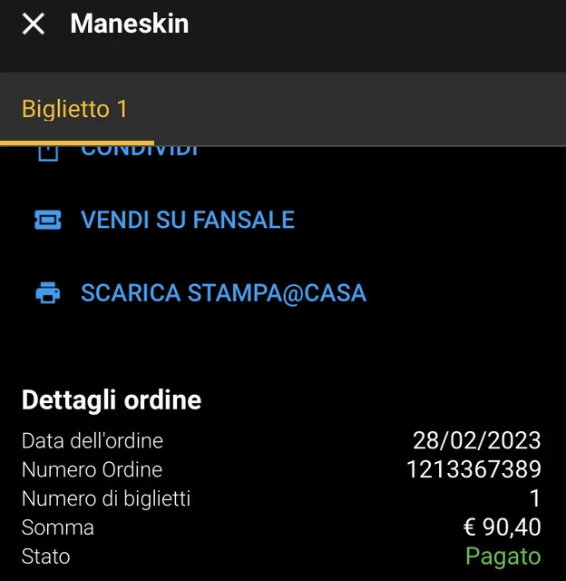 biglietto concerto Maneskin Stadio Olimpico 21/07/2023 2