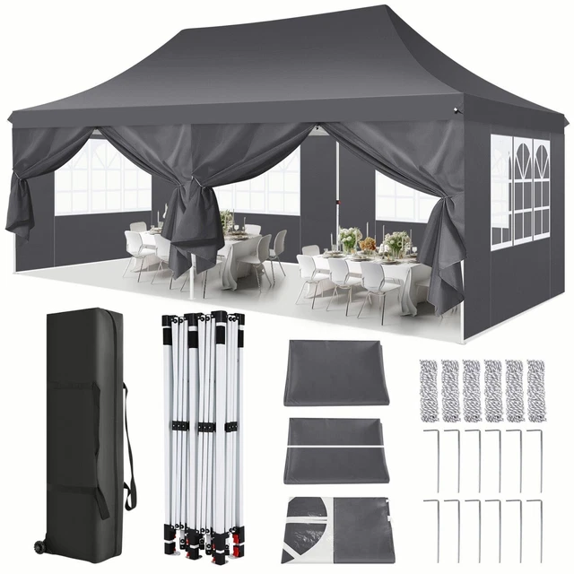 Pavillon 3x6m PopUp Wasserdicht Stabil Gartenzelt UV-Schutz mit 6 Seitenteilen