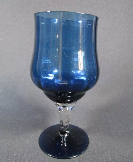 Lovely Vintage Blue Crystal Glass Vase Goblet With Twisted Stem Pedestal
