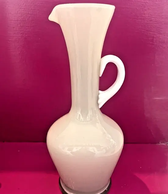 Vintage White Encased Glass Pitcher Jug Ewer Empoli Italy Mid Century