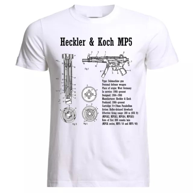VINTAGE Y2K HK Heckler & Koch MP5 Blue Print Diagram Black X-Large T ...