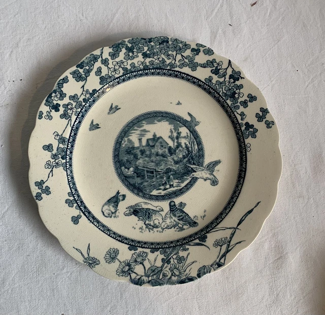 assiette plate ancienne publicitaire decor d’oiseaux Lille