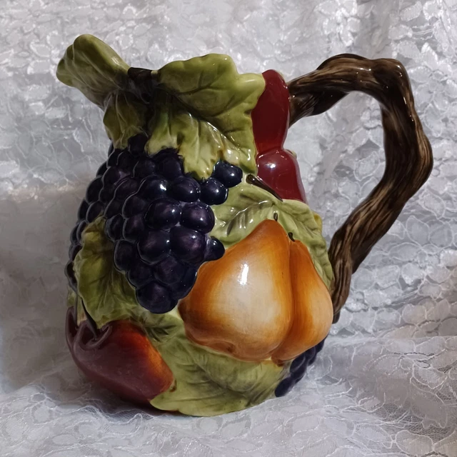 Vintage HOMCO Home Interiors Sonoma Villa 80 Oz Pitcher - Fruit Motif - Ceramic