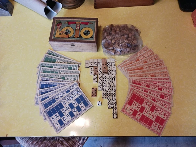 DOMINOS JEU ANCIEN OS et ÉBÈNE 3 RIVETS AVEC BOITE MANQUE le 5/1 EUR 15