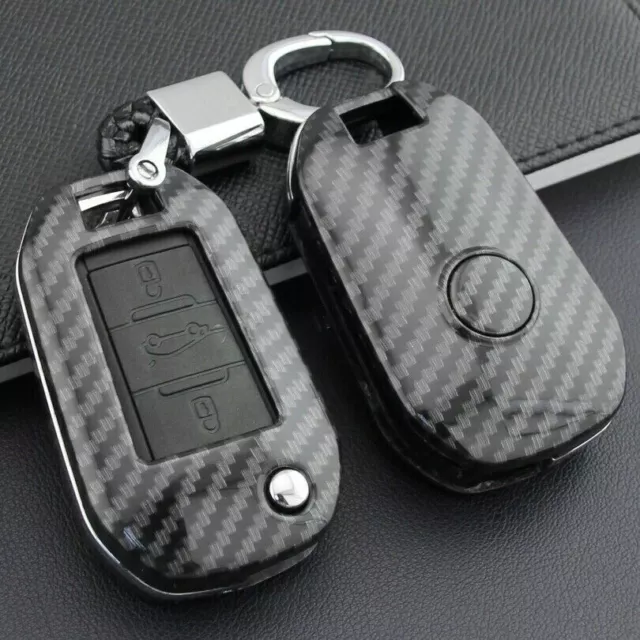 Für Peugeot/Citroen Carbon Fiber Flip Key Fob Chain Hard Shell Cover Zubehör